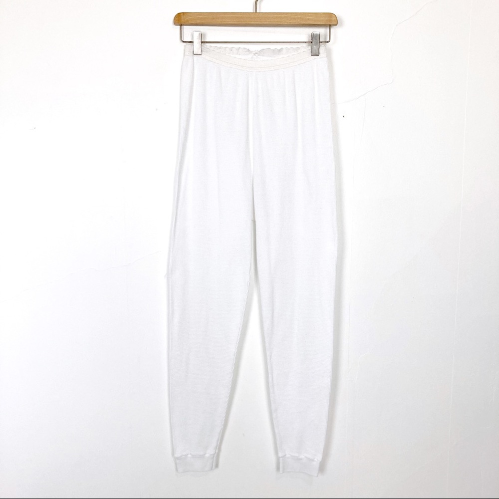Vintage white waffle knit long johns pajama pants lounge pants Henley underwear